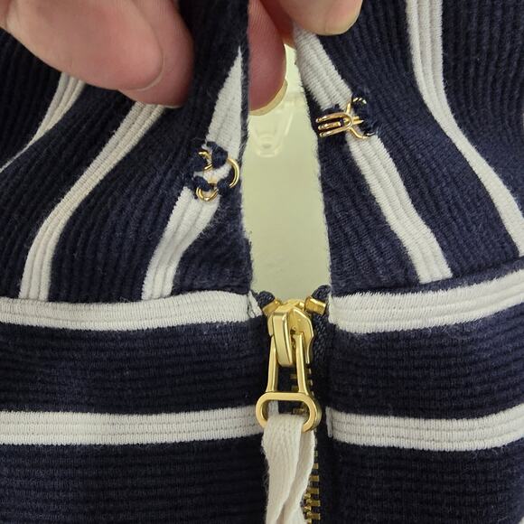 Talbots Roll Neck Striped Knit Shift Dress 3/4 Sleeves Navy Blue Size Large - Picture 7 of 8